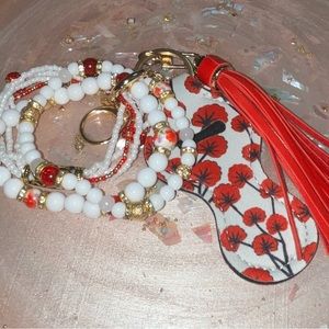 Red Floral Bracelet Keychain